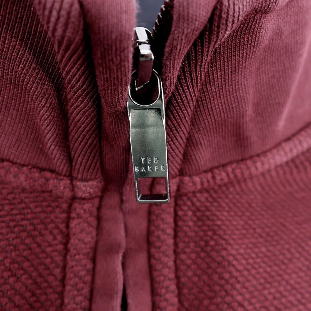 Ted Baker Quarter Zip Pullover Burgundy‎ Textured Mens XL